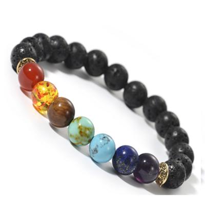 China 7 Chakra Stone Gemstone Healing Semi Precious Round Crystal Stone Men Women Relief Reiki Yoga Beads Chakra Bracelet Worry Stress Bracelet for sale