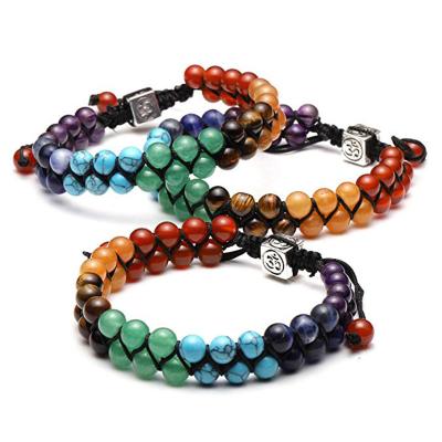 China BOHEMIA Lava Rock 7 Chakras Aromatherapy Essential Oil Diffuser Bracelet Braided Rope Natural Stone Yoga Bead Bracelet Bangle Men Women for sale