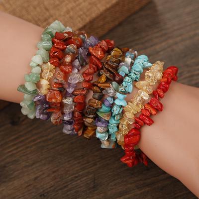 China Natural Chakra Crystal Healing Irregular Chips Beads Stretch Bracelets BOHEMIA Gemstone Bracelets For Women Align Chakras for sale