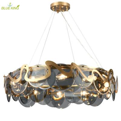 China Modern Frosted Round Hotel White Glass Chandelier Multicolor Living Room Chandelier Parts Modern Post Stairwell Ceiling Lamp for sale