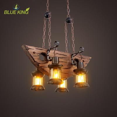 China Rustic Good Quality Incandescent Table Light Fixture Wood Chandelier For Bar , Cafe for sale