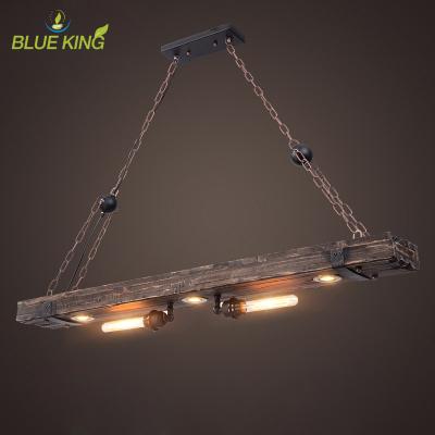 China Industrial Loft Led Long Wood Square Ceiling Chandelier Pendant for sale