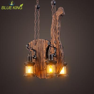 China Industrial Rustic Design Loft Metal Dining Room Solid Wood Pendant Chandelier Led Decor Suspension Lampara for sale