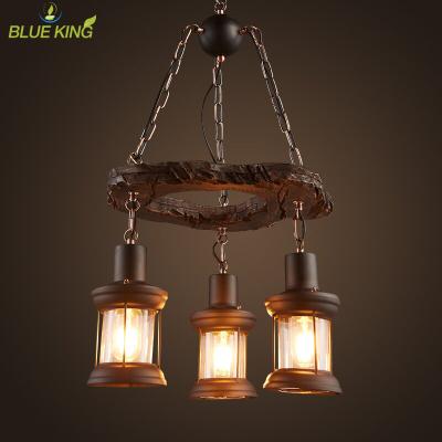 China 3 Head Vintage Industrial Iron Wood Color Chandelier Led Modern Pendant Lights For Hotel for sale