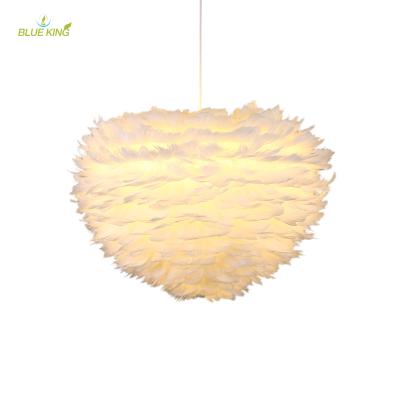 China Nordic Modern Novelty Handmade Light Feather Wedding Decoration White Pink Pendant Lights Bar Restaurant Living Room Indoor Lamp for sale