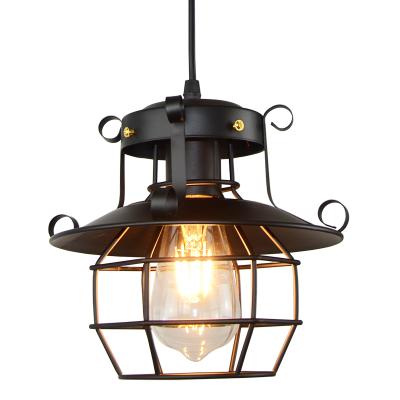 China Vintage industrial cheap industrial black cage decor vintage retro iron hand lamps cafe bar villa outlet factory Edison pendant lamp for sale