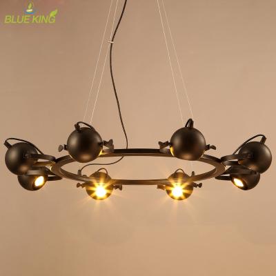 China Farmhouse 8 Heads Vintage Black Iron Stain Industrial Led Ceiling Light Round Shade for sale