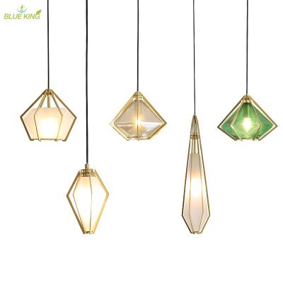 China Retro Light E27 Pendant Lamp Simple Modern Fancy Brass Glass Cafe Bar Colorful Glass Pendant Light for sale