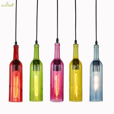 China Modern Old Bar Decorative Wine Glass Bottle Green Red Green Colorful Shape Wedding Light Vintage Nordic Simple Hanging Light E27 Pendant Light for sale