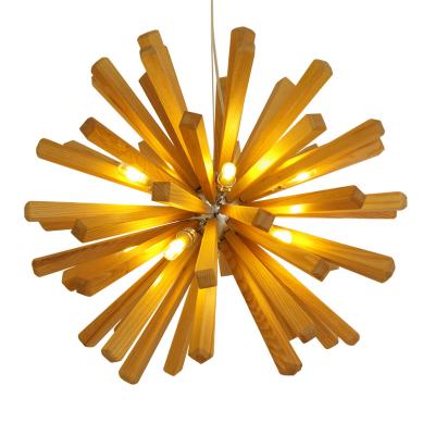 China Modern Contemporary North European Fireworks G9 Large Round Ceiling Solid Wood Pendant Light for sale