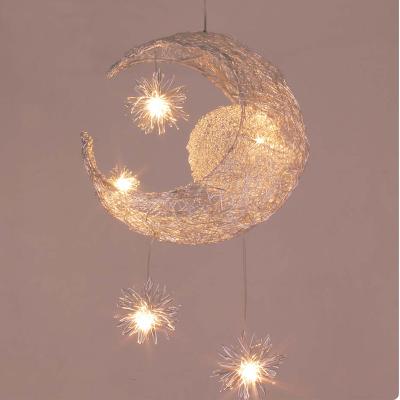 China Contemporary Kid's Room Lighting Modern Aluminum Moon&Star Chandelier Child Fashion Pendant Light Home Decoration Bedroom for sale