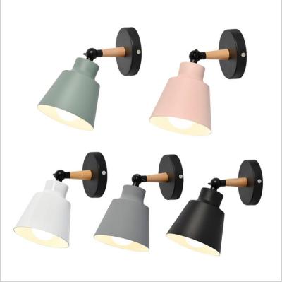 China Modern Nordic Multicolor Iron Art And Wood E27 Creative Simple Hotel Wall Lamp Modern Bedside Wall Lamps Wall Lamp for sale