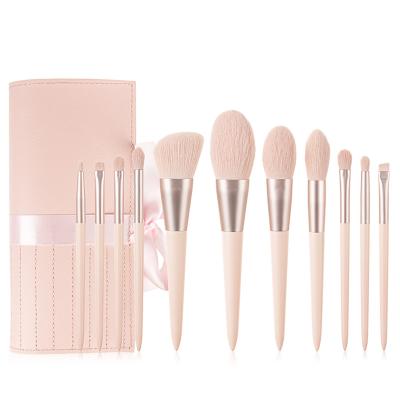 China Angular Blush Foundation Custom Eyeshadow Makeup Brush 11pcs Wholesale Pink Makeup Brush With Case Bag Package for sale