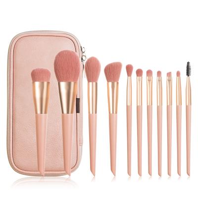 China 11pcs Wooden Apricot Pink Makeup Set Brush With Bag New Arrive For Foundation Blush Eyeshadow Eyebrow Lip Makeup Set Brush for sale