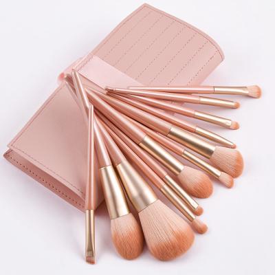 China Angular Blush Makeup Brush Set 12PCS Wooden Foundation Powder Eyeshadow Brush Multifunctional Pink Cosmetic Brush Make Up Tool for sale