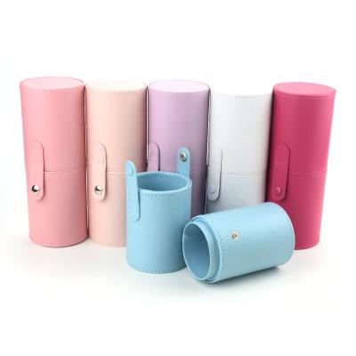 China Skin-friendly Leather Stand Makeup PU Cup Case Cosmetic Box for Makeup Brush Pen for sale