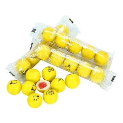 China chinese halal fruit flavor smile face round bubble chewing gum ball center filled fruit jam manufacturer for sale