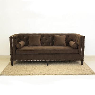 China China Traditional Living Room Furniture Wood Low Arm 3 Seat Sofas / Button Design Wood Fabric Sofas (KS-14-3) for sale