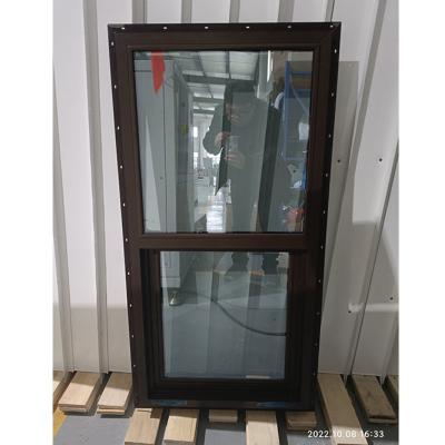 China PVC Frame Vinyl Hung Window Upward Sliding Hung Brown Window for sale