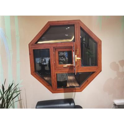 China Best Design Octagonal Fixed Glass Top Hung Aluminium Alloy Woodgrain Windows for sale