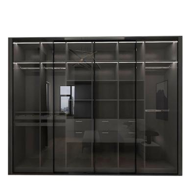 China Gray Glass Door Floor To Adjustable Ceiling (Height) Heavy Duty Wardrobes Cabinet For Hanging Clothes With Doors for sale