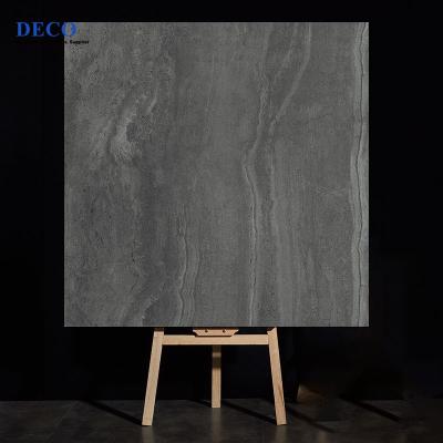 China 600x600 Full Body Long Lifespan Porcelain Flooring Tiles Travertine Stone Indoor Floor Wall Tiles Dark Gray for sale