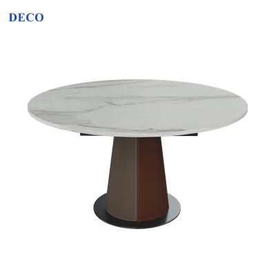 China Villa Furniture Elegant Durable Comfortable Marble Texture Slab Round Table Dining Sets Match Customize Dining Chairs for sale