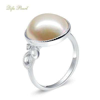 China Ring Simple 925 Sterling Silver Jewelry Big Mabe Pearl Ring Design for sale