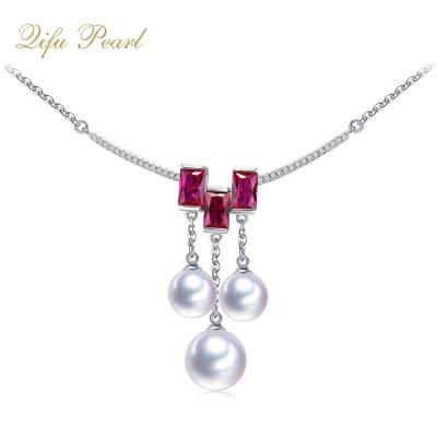 China New Design 925 Cubic Zirconia Silver Chain Akoya Pearl Pendant Necklace Jewelry for sale