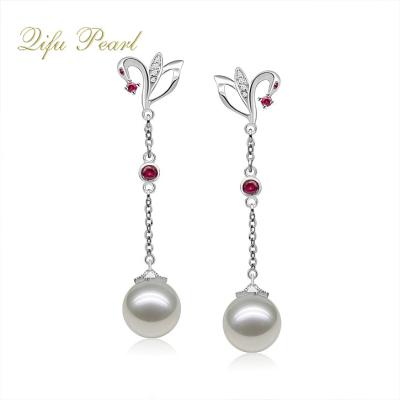 China 925 Silver Elegant Natural Pearl Long Silver Chain Hanging Earring for sale