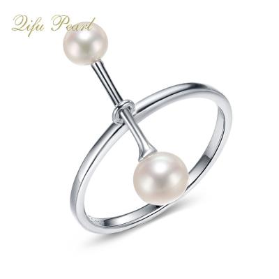 China New Design 925 Silver Two Freshwater Pearl Fancy Ring For Women for sale