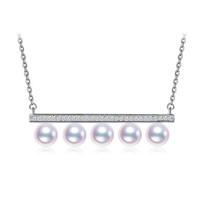 China New Arrival 925 Sterling Silver Jewelry Balance Beam Cute Style 6-6.5mm Akoya Pearl Necklace for sale