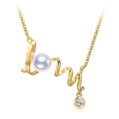 China Romantic Love Letter 925 Sterling Silver Jewelry CZ Necklace with 7.5-8mm Akoya Pearl for sale