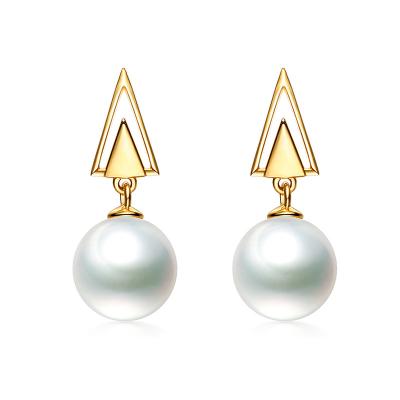 China Fine Round Triangle Jewelry 7.5-8mm Akoya Pearl Earrings Canton 14k Gold Jewelery Environmentally Friendly for sale