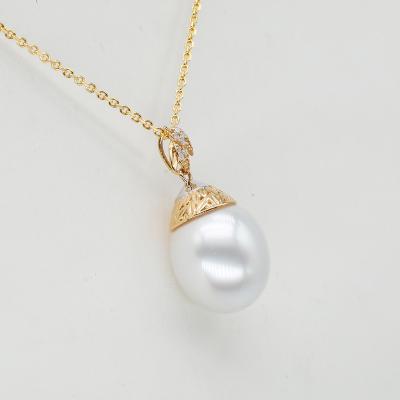 China CLASSIC 14k yellow with vvs 0.027cts diamond pendant 11-11.5mm freshwater pearl wedding jewelry for sale