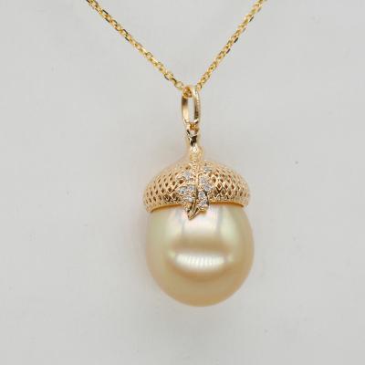 China Dubai Gold Pearl CLASSIC 13-13.5mm South Sea vvs 14ct Gold Diamond Pendant for sale