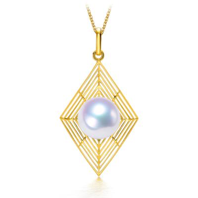 China CLASSIC 10k Yellow Gold Rhombic Shape Pearl Couple Pendant With Akoya Pearl 8.5-9mm for sale