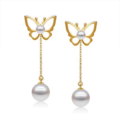 China Butterfly Statement Earrings 6-6.5/7-7.5mm Real Akoya Pearl 18K GOLD Luxury Fine Gold Environmental Friendly Jewelry for sale