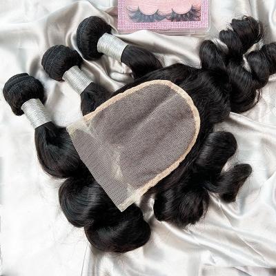 China 100% Virgin Human Hair 180 Density Brazilian Virgin Hair Loose Wave HD Cuticle Aligned 4*4 Lace Closure For Crochet for sale