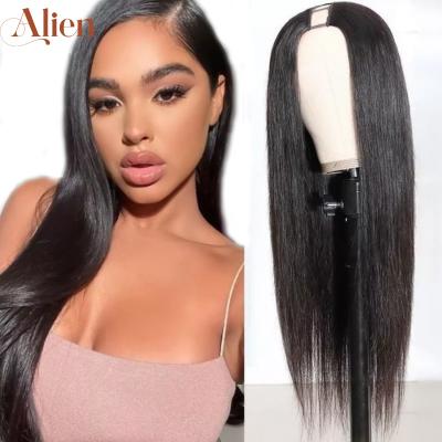 China Alien Factory Natural Remy Brazilian Hair U Part Wig Human Hair Bone Straight U part Wigs for Black Women Wholesale for sale