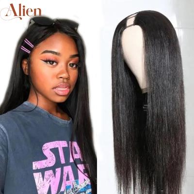 China Alien Wholesale Natural Remy Hair U Part Wig Brazilian Human Hair Bone Straight U part Wigs for Black Women for sale