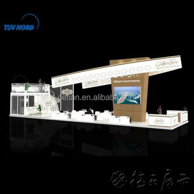 China Large Light Weight 6mx21m Trade Show Double Exhibition Booth Stand Deck Booth with Hanging Banner, Wooden Floor for GITEX 2015 for sale