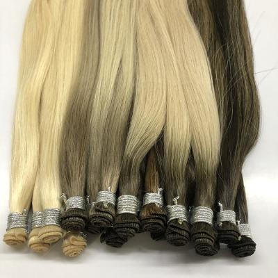 China Top Quality Silky Straight 10A Double Wave European Remy Cuticle Pulled Aligned Balayage Hair Hand Tied Hair Weft Extensions for sale