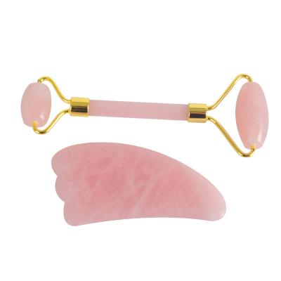 China Wholesale Facial Germanium Jade Massage Roller Gua Sha Rose Quartz Face Lift Set for sale