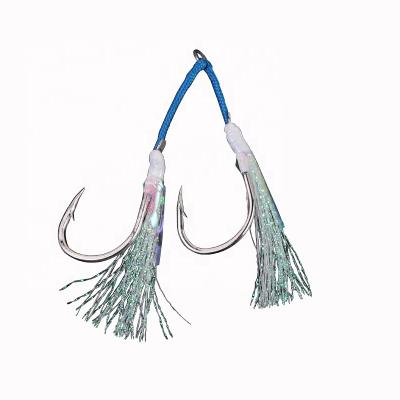 China Matel OEM And On Stock Bright Iron Dish Double Hook Lead Hook With Reflective Bright Silk Line For Sea Boat Fishing for sale