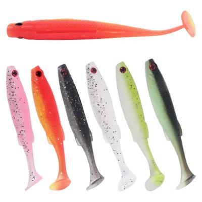 China Tangerine 2g Two Color T-tailed Fish OEM ODM 6.5cm PVC Single-tailed Soft Fish Lure With Eyes Soft Bait Fishing Simulation Bait for sale