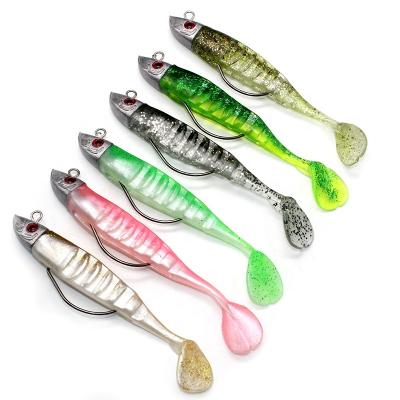 China 26g Submerged Lure 10cm 15.5g 13cm Tail Soft Fishing Lure OEM/ODM T Hook Design Hidden Lead Head Fishing Lure With Crank And Barbed Hook for sale