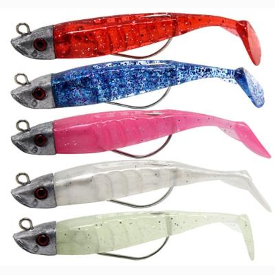 China Bright Color In Running T Hook Soft Tail Crank Head Soft Lead Bait Set Bionic Soft Bait Lead Fish Lure Set for sale