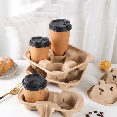 China Disposable Disposable Biodegradable Paper Cup Holder Coffee Carry Cup Holder Eco Friendly Tray Take Away Cup Holder for sale