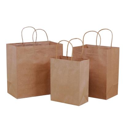 China Custom Printed Biodegradable Logo Paper Bag Recyclable Wrapping Paper Recycled Lunch Food Packaging Brown Packaging Tote Bag With Handles for sale